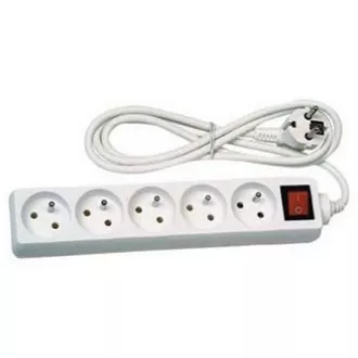Mrežni kabel 230V produžni, CEE7 (utikač) - utičnica 5x, 10m, VDE odobren, bijeli, sa prekidačem