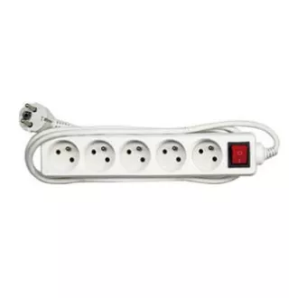 Mrežni kabel 230V produžni, CEE7 (utikač) - utičnica 5x, 10m, VDE odobren, bijeli, sa prekidačem