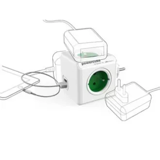 Razvodnik 240V, CEE7 (utikač) - POWERCUBE, 0.1m, ORIGINAL USB, zeleni, POWERCUBE, 4 utičnice, 2xUSB porta Razvodnik 240V, CEE7 (utikač) - POWERCUBE, 0.1m, ORIGINAL USB, zeleni, POWERCUBE, 4 utičnice, 2xUSB porta