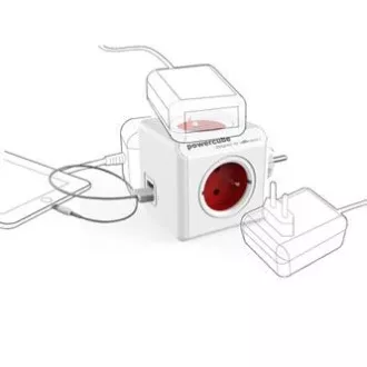 Razvodnik 240V, CEE7 (utikač) - POWERCUBE, 0.1m, ORIGINAL USB, crveni, POWERCUBE, 4 utičnice, 2xUSB porta Razvodnik 240V, CEE7 (utikač) - POWERCUBE, 0.1m, ORIGINAL USB, crveni, POWERCUBE, 4 utičnice, 2xUSB porta