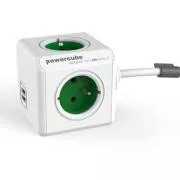 Mrežni kabel 230V produžni, CEE7 (utikač) - POWERCUBE, 1,5 m, PRODUŽENI USB, zeleni, POWERCUBE, 4 utičnice, 2xUSB priključak, dječji