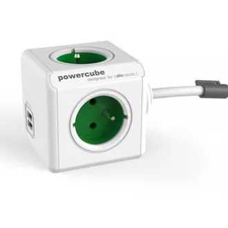 Mrežni kabel 230V produžni, CEE7 (utikač) - POWERCUBE, 1,5 m, PRODUŽENI USB, zeleni, POWERCUBE, 4 utičnice, 2xUSB priključak, dječji