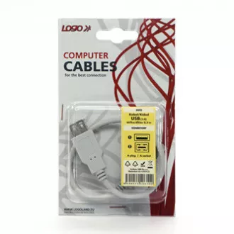 Logo USB produžni kabel (2.0), USB A muški - USB A ženski, 0,3 m, bijeli, blister