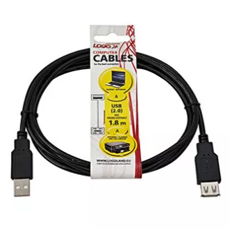 Logo USB produžni kabel (2.0), USB A muški - USB A ženski, 1,8 m, crni