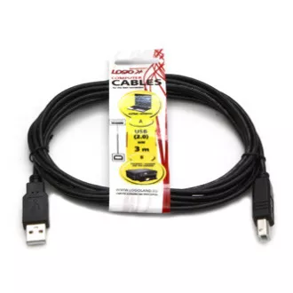 Logo USB kabel (2.0), USB A muški - USB B muški, 3m, crni