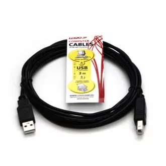 Logo USB kabel (2.0), USB A muški - USB B muški, 3m, crni
