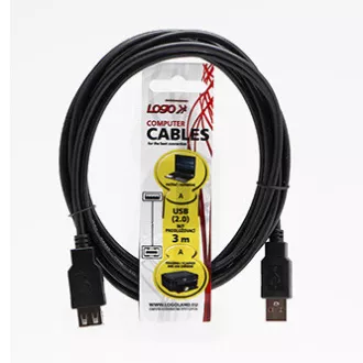 Logo USB produžni kabel (2.0), USB A muški - USB A ženski, 3m, crni