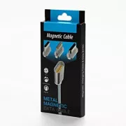 USB kabel s terminalima (2.0), USB A muški - microUSB muški + Apple Lightning muški + USB C sam, 1m, okrugli, pleteni, srebrni,