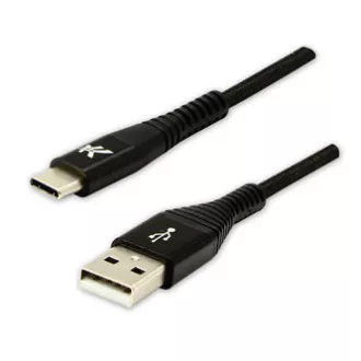 USB kabel s logom (2.0), USB A muški - USB C muški, 1 m, 480 Mb/s, 5V/3A, crni, kutija, najlonski oplet, aluminijski poklopac konektora