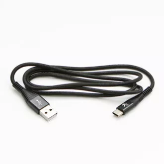 USB kabel s logom (2.0), USB A muški - USB C muški, 1 m, 480 Mb/s, 5V/3A, crni, kutija, najlonski oplet, aluminijski poklopac konektora