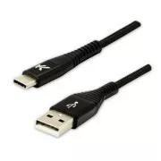 Logo USB kabel (2.0), USB A muški - USB C muški, 2m, 480 Mb/s, 5V/3A, crni, kutija, najlonska pletenica, aluminijski poklopac konektora