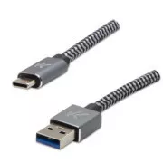 Logo USB kabel (3.2 gen 1), USB A muški - USB C muški, 1m, 5 Gb/s, 5V/3A, sivi, kutija, metalni oplet, aluminijski poklopac konektora