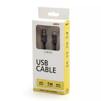 Logo USB kabel (3.2 gen 1), USB A muški - USB C muški, 1m, 5 Gb/s, 5V/3A, sivi, kutija, metalni oplet, aluminijski poklopac konektora