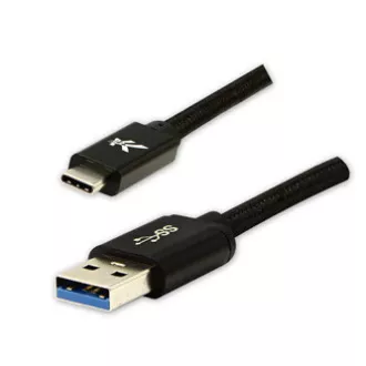 Logo USB kabel (3.2 gen 1), USB A muški - USB C muški, 1m, 5 Gb/s, 5V/3A, crni, kutija, najlonska pletenica, konektor s aluminijskim poklopcem