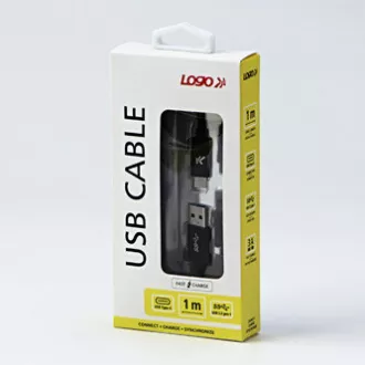 Logo USB kabel (3.2 gen 1), USB A muški - USB C muški, 1m, 5 Gb/s, 5V/3A, crni, kutija, najlonska pletenica, konektor s aluminijskim poklopcem