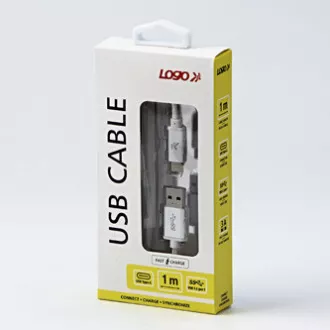 Logo USB kabel (3.2 gen 1), USB A muški - USB C muški, 1m, 5 Gb/s, 5V/3A, bijeli, kutija, najlonska pletenica, aluminijski poklopac konektora Logo USB kabel (3.2 gen 1), USB A muški - USB C muški, 1m, 5 Gb/s, 5V/3A, bijeli, kutija, najlonska pletenica, aluminijski poklopac konektora