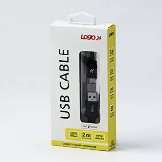 Logo USB kabel (3.2 gen 1), USB A muški - USB C muški, 2m, 5 Gb/s, 5V/3A, crni, kutija, najlonska pletenica, konektor s aluminijskim poklopcem