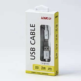 Logo USB kabel (3.2 gen 1), USB A muški - USB C muški, 2m, 5 Gb/s, 5V/3A, bijeli, kutija, najlonska pletenica, aluminijski poklopac konektora