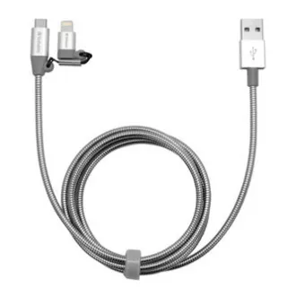 Verbatim USB kabel (2.0), USB A muški - microUSB muški + Apple Lightning muški, 1m, srebrni, kutija, 48869, 2 u 1 - podesivo