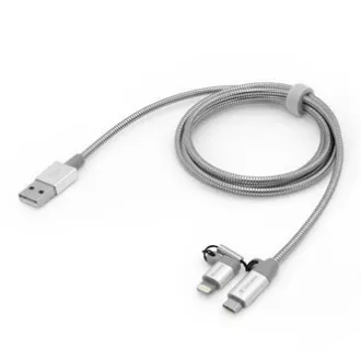 Verbatim USB kabel (2.0), USB A muški - microUSB muški + Apple Lightning muški, 1m, srebrni, kutija, 48869, 2 u 1 - podesivo