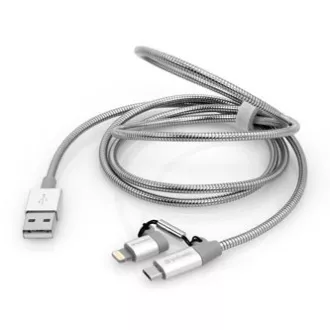 Verbatim USB kabel (2.0), USB A muški - microUSB muški + Apple Lightning muški, 1m, srebrni, kutija, 48869, 2 u 1 - podesivo