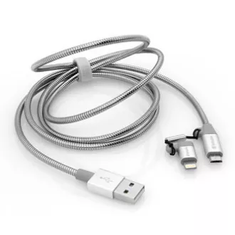 Verbatim USB kabel (2.0), USB A muški - microUSB muški + Apple Lightning muški, 1m, srebrni, kutija, 48869, 2 u 1 - podesivo