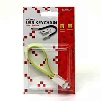 Logo USB kabel (2.0), USB A muški - microUSB muški, 0,2 m, svijetlo zeleni, blister, privjesak za ključeve