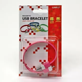 Logo USB kabel (2.0), USB A muški - microUSB muški, 0,25 m, ružičasti, blister, narukvica, PRETPRODAJA