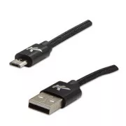 Logo USB kabel (2.0), USB A muški - microUSB muški, 1m, 480 Mb/s, 5V/2A, crni, kutija, najlonski oplet, aluminijski poklopac konektora