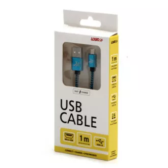 Logo USB kabel (2.0), USB A muški - microUSB muški, 1m, 480 Mb/s, 5V/2A, plavi, kutija, najlonski oplet, aluminijski poklopac konektora Logo USB kabel (2.0), USB A muški - microUSB muški, 1m, 480 Mb/s, 5V/2A, plavi, kutija, najlonski oplet, aluminijski poklopac konektora