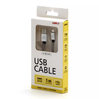 Logo USB kabel (2.0), USB A muški - microUSB muški, 1m, 480 Mb/s, 5V/2A, srebrni, kutija, najlonski oplet, aluminijski završni poklopac Logo USB kabel (2.0), USB A muški - microUSB muški, 1m, 480 Mb/s, 5V/2A, srebrni, kutija, najlonski oplet, aluminijski završni poklopac