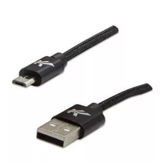 Logo USB kabel (2.0), USB A muški - microUSB muški, 2m, 480 Mb/s, 5V/1A, crni, kutija, najlonski oplet, aluminijski poklopac konektora