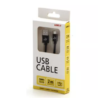 Logo USB kabel (2.0), USB A muški - microUSB muški, 2m, 480 Mb/s, 5V/1A, crni, kutija, najlonski oplet, aluminijski poklopac konektora