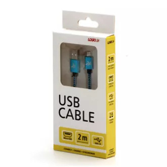 Logo USB kabel (2.0), USB A muški - microUSB muški, 2m, 480 Mb/s, 5V/1A, plavi, kutija, najlonski oplet, aluminijski poklopac konektora