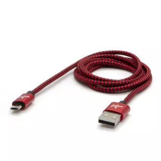 Logo USB kabel (2.0), USB A muški - microUSB muški, 2m, 480 Mb/s, 5V/1A, crveni, kutija, najlonski oplet, konektor s aluminijskim poklopcem