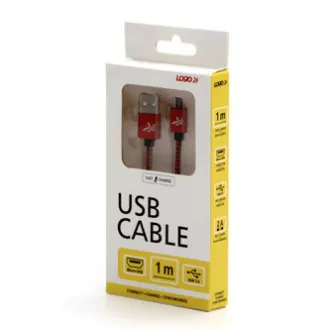 Logo USB kabel (2.0), USB A muški - microUSB muški, 2m, 480 Mb/s, 5V/1A, crveni, kutija, najlonski oplet, konektor s aluminijskim poklopcem