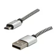 Logo USB kabel (2.0), USB A muški - microUSB muški, 2m, 480 Mb/s, 5V/1A, srebrni, kutija, najlonski oplet, aluminijski završni poklopac