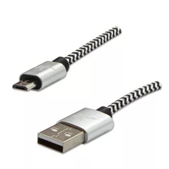 Logo USB kabel (2.0), USB A muški - microUSB muški, 2m, 480 Mb/s, 5V/1A, srebrni, kutija, najlonski oplet, aluminijski završni poklopac