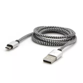 Logo USB kabel (2.0), USB A muški - microUSB muški, 2m, 480 Mb/s, 5V/1A, srebrni, kutija, najlonski oplet, aluminijski završni poklopac