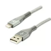 Logo USB kabel (2.0), USB A muški - Apple Lightning muški, 1m, MFi certifikat, 5V/2.4A, srebrni, kutija, najlonska pletenica, hli
