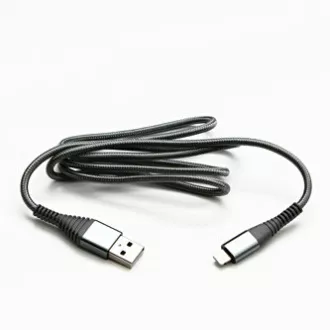 Logo USB kabel (2.0), USB A muški - Apple Lightning muški, 1m, MFi certifikat, 5V/2.4A, srebrni, kutija, najlonska pletenica, hli