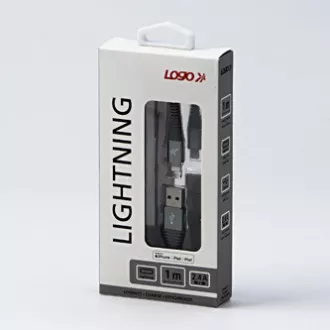 Logo USB kabel (2.0), USB A muški - Apple Lightning muški, 1m, MFi certifikat, 5V/2.4A, srebrni, kutija, najlonska pletenica, hli