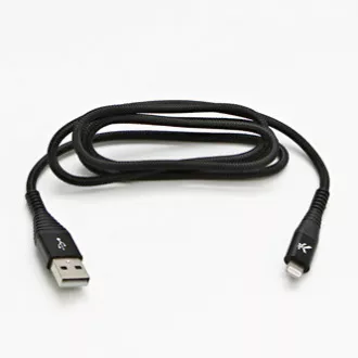 Logo USB kabel (2.0), USB A muški - Apple Lightning muški, 1m, MFi certifikat, 5V/2.4A, crni, kutija, najlonsko oplet, aluminij