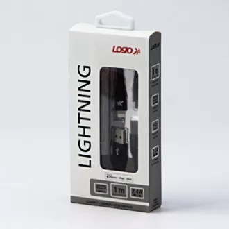 Logo USB kabel (2.0), USB A muški - Apple Lightning muški, 1m, MFi certifikat, 5V/2.4A, crni, kutija, najlonsko oplet, aluminij