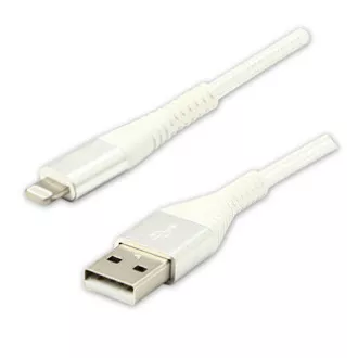 Logo USB kabel (2.0), USB A muški - Apple Lightning muški, 1m, MFi certifikat, 5V/2.4A, bijeli, kutija, najlonsko oplet, aluminij