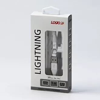 Logo USB kabel (2.0), USB A muški - Apple Lightning muški, 1m, MFi certifikat, 5V/2.4A, bijeli, kutija, najlonsko oplet, aluminij