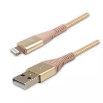 Logo USB kabel (2.0), USB A muški - Apple Lightning muški, 1m, MFi certifikat, 5V/2.4A, zlatni, kutija, najlonsko oplet, aluminij