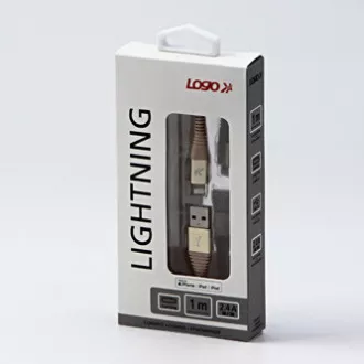 Logo USB kabel (2.0), USB A muški - Apple Lightning muški, 1m, MFi certifikat, 5V/2.4A, zlatni, kutija, najlonsko oplet, aluminij