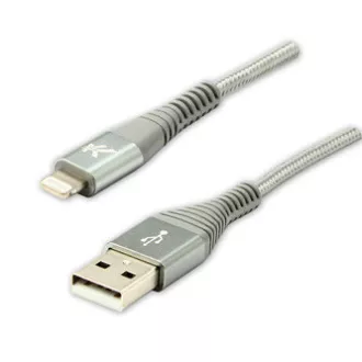Logo USB kabel (2.0), USB A muški - Apple Lightning muški, 2m, MFi certifikat, 5V/2.4A, srebrni, kutija, najlonska pletenica, hli