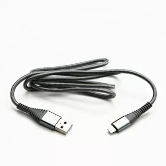 Logo USB kabel (2.0), USB A muški - Apple Lightning muški, 2m, MFi certifikat, 5V/2.4A, srebrni, kutija, najlonska pletenica, hli